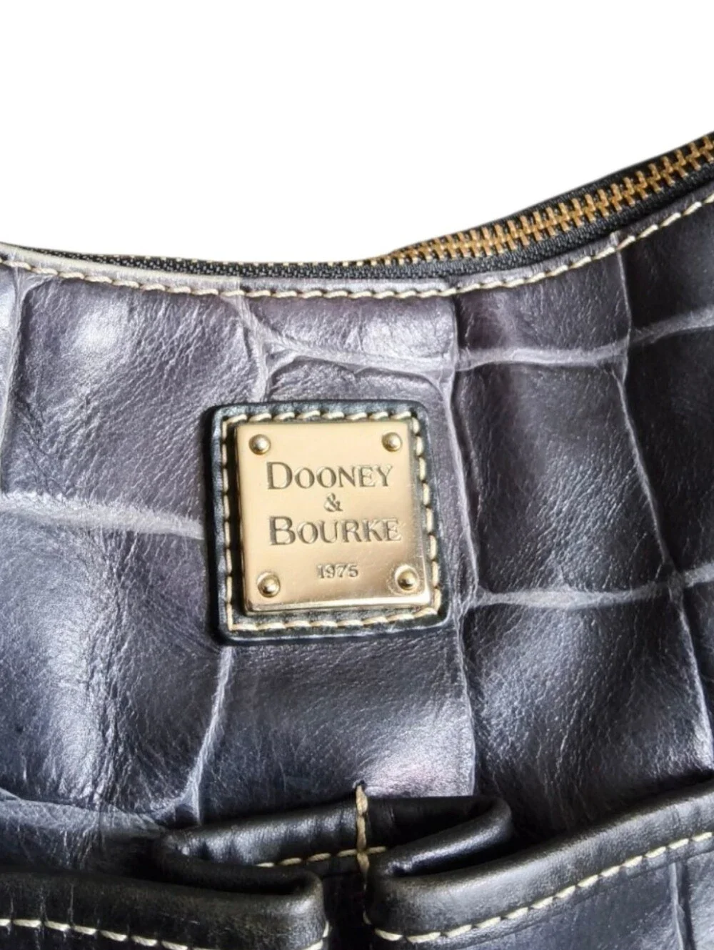 Dooney & Bourke Black Croc-Embossed Leather Shoulder Bag